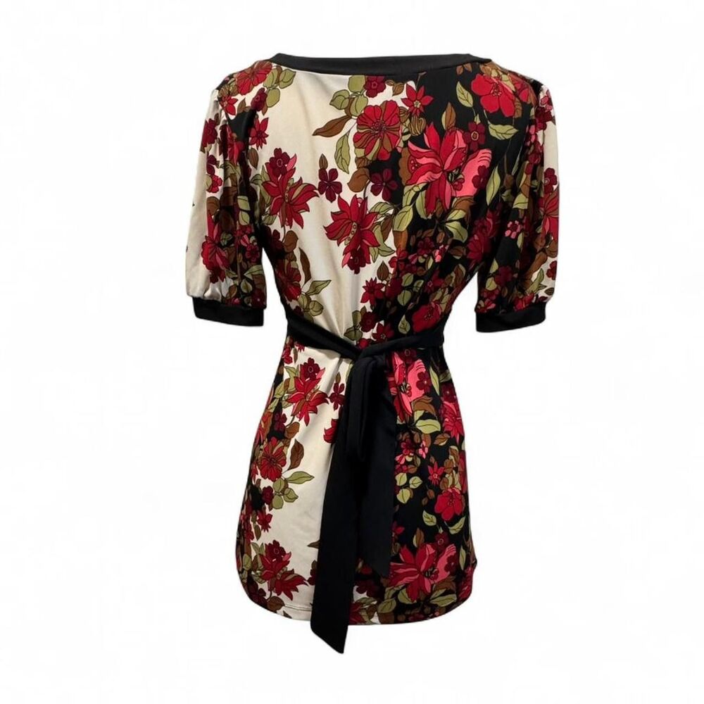Babydoll Top Shirt M Short Sleeve Tie Floral Whimsigoth Boho Milkmaid Peasant - Picture 4 of 7
